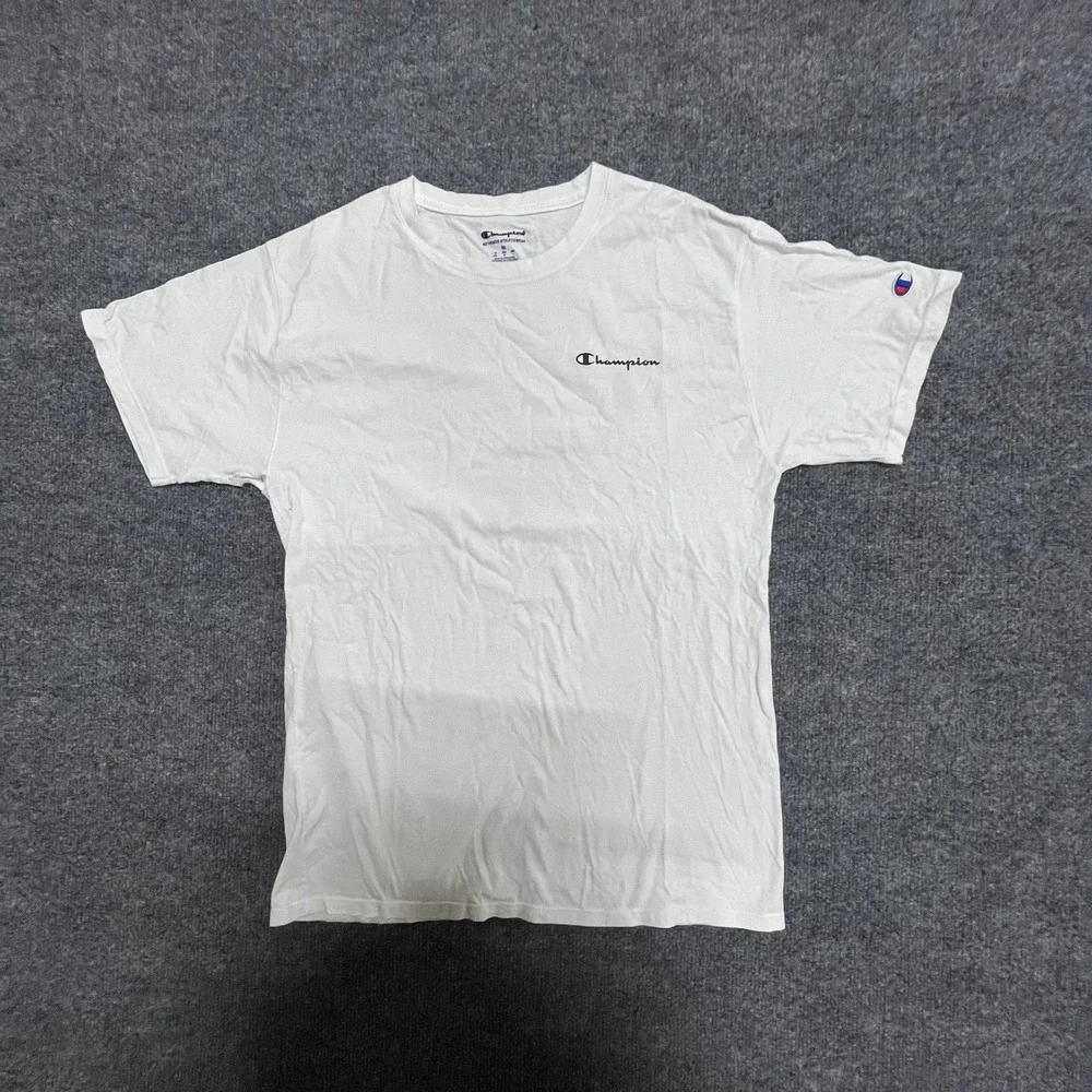 Champion T-Shirt Mens Size M White Graphic Back Logo Short Sleeve Fair Condition - Picture 3 of 7